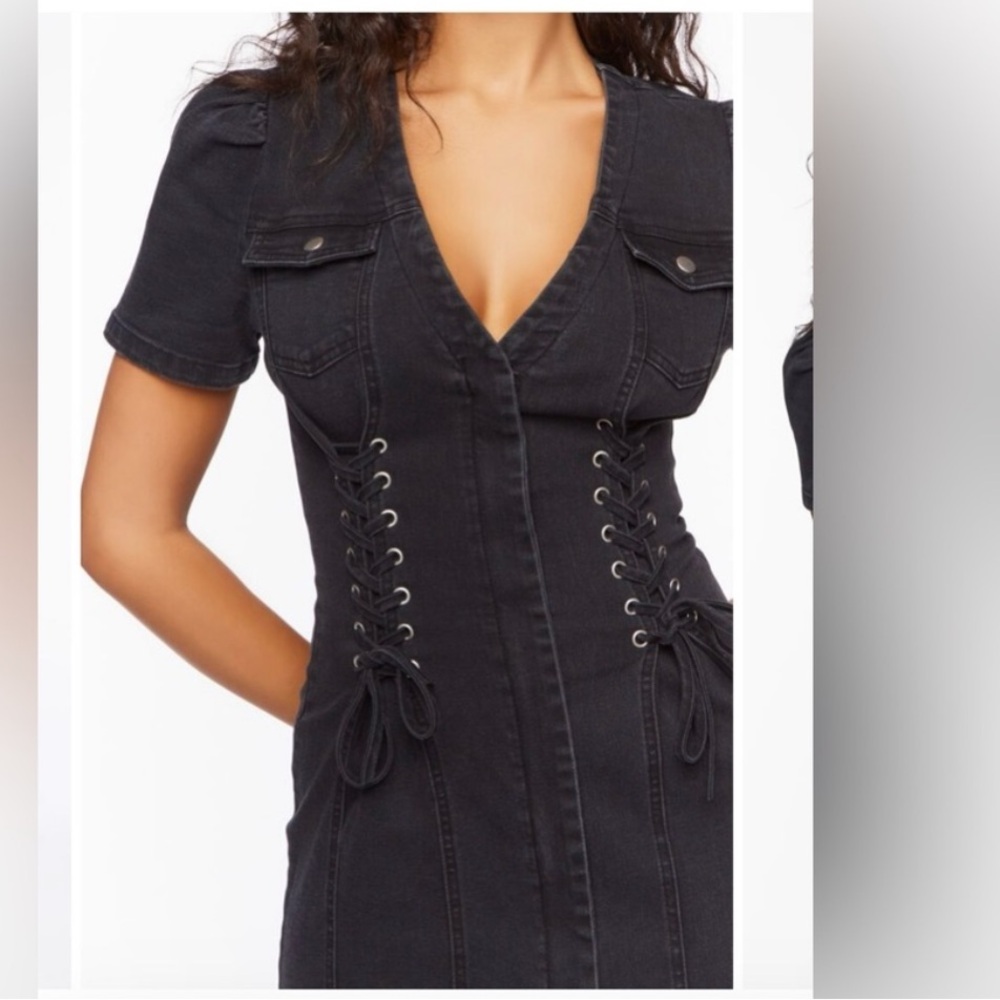 NWT lace up denim dres
